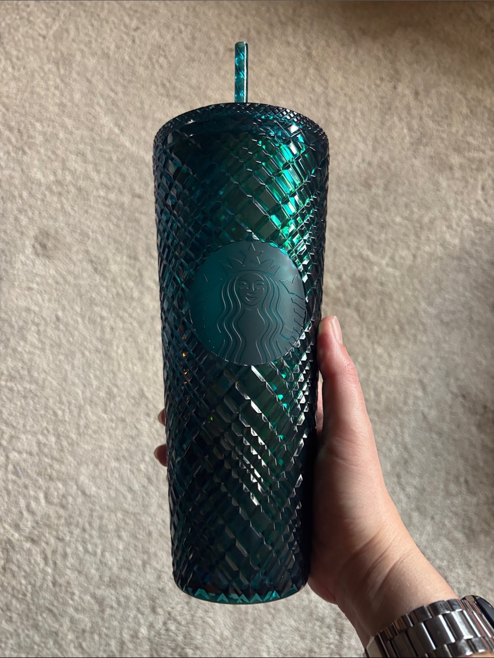 Starbucks Deep Green Jeweled Textured Tumbler